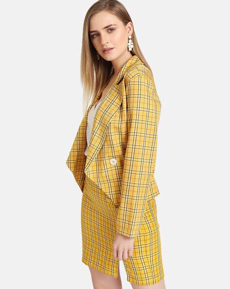 yellow checked blazer
