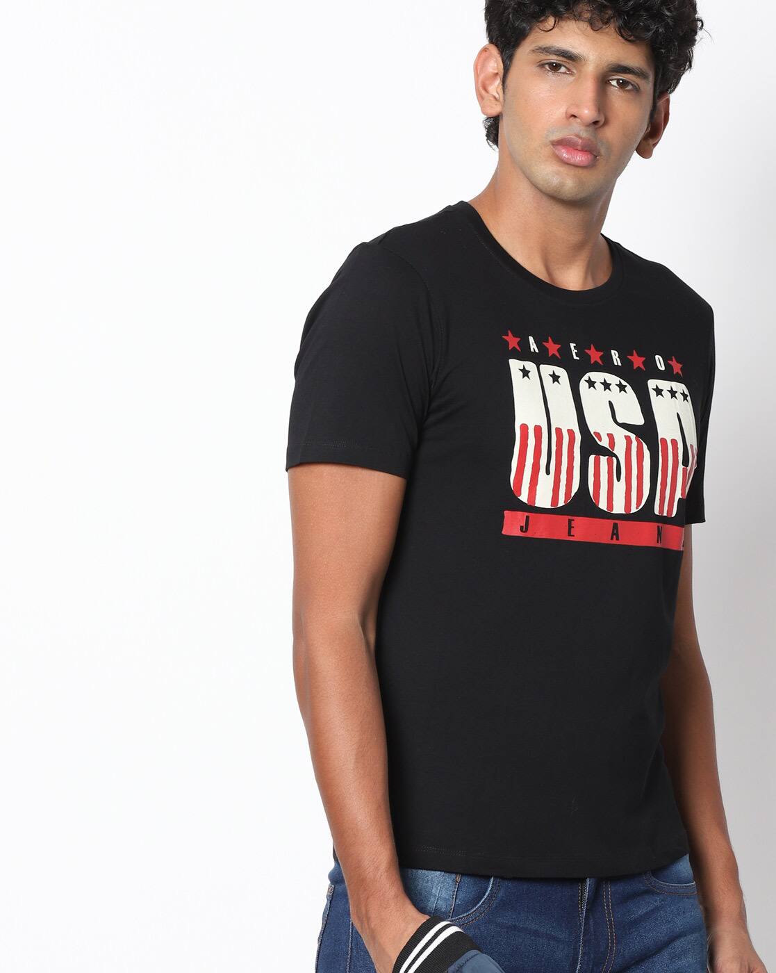 Buy Black Tshirts for Men by AERO JEANS 
