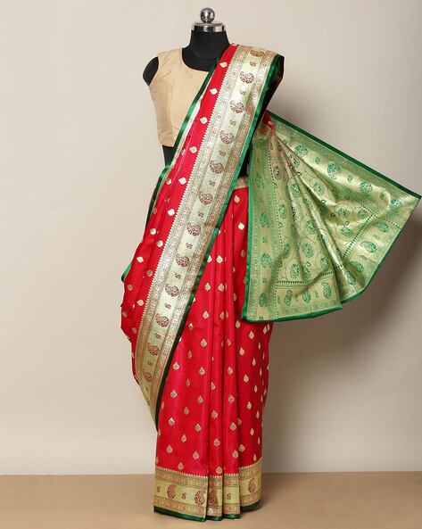 Mitera Red Green Silk Blend Woven Design Banarasi Saree - Buy Mitera Red  Green Silk Blend Woven Design Banarasi Saree online in India