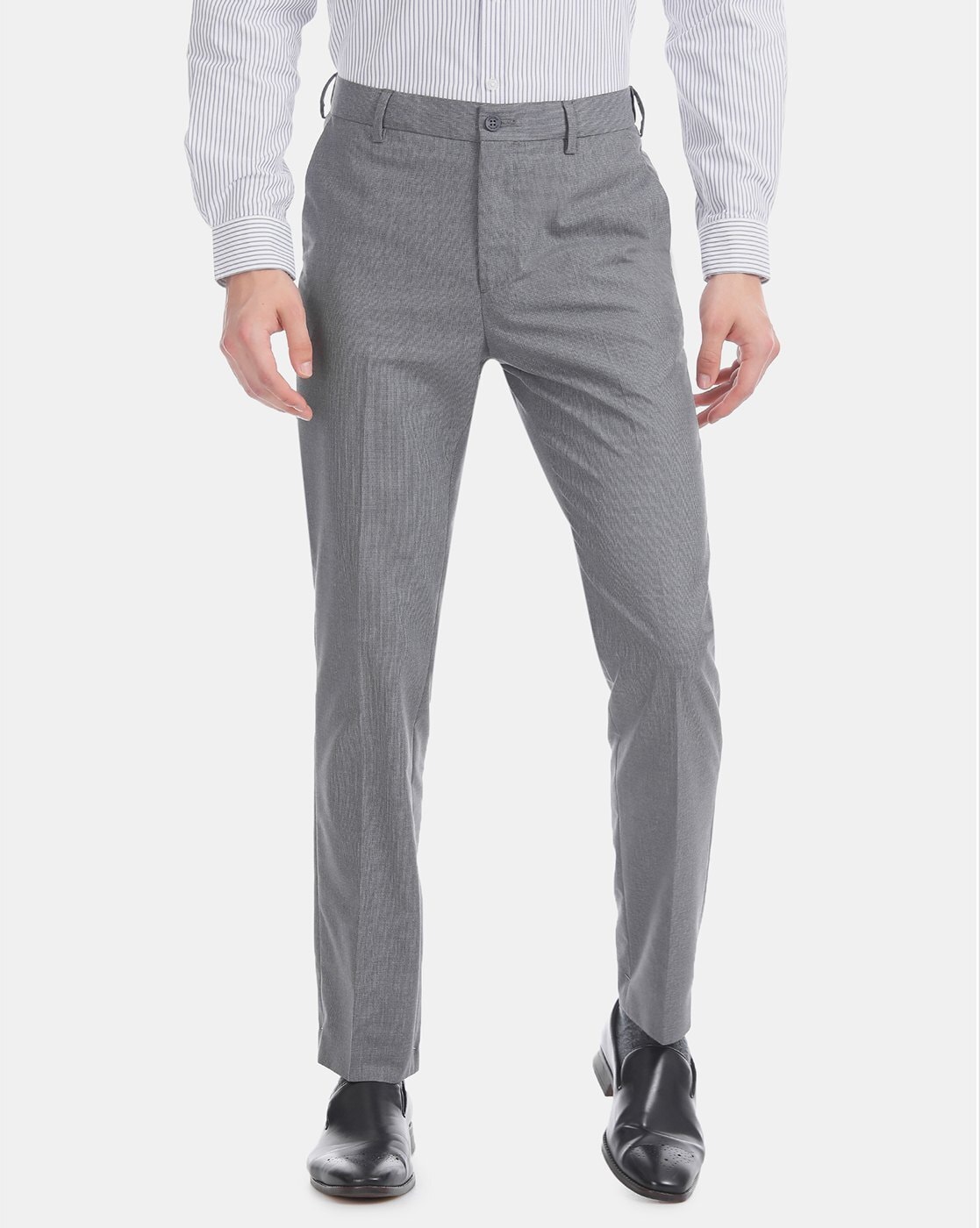 Buy Excalibur Dark Grey Flat Front Super Slim Fit Trousers for Men Online   Tata CLiQ