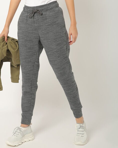 Heathered Slim Fit Track Pants with Elasticated Drawstring Waist