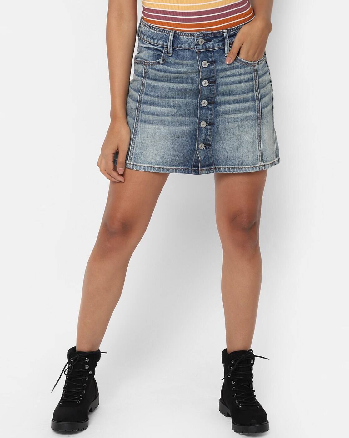 Denim Skirt with Insert Pockets