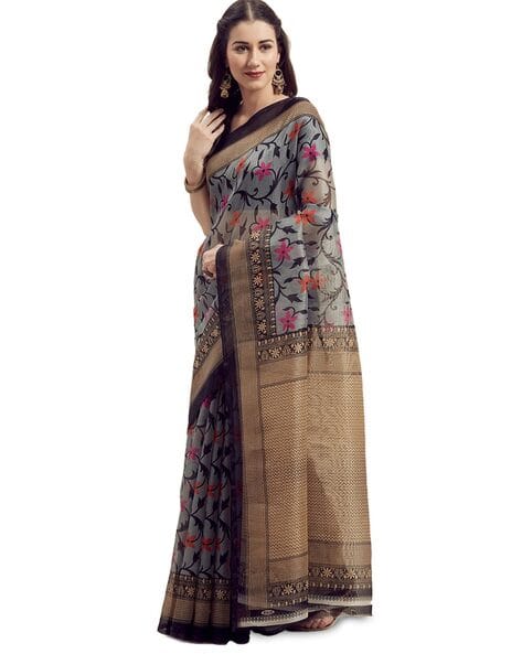 Floral Print Sheer Through Saree (Image - 2)