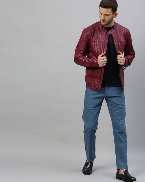 cherry red leather jacket