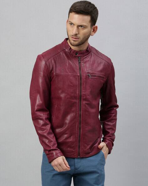 cherry red leather jacket