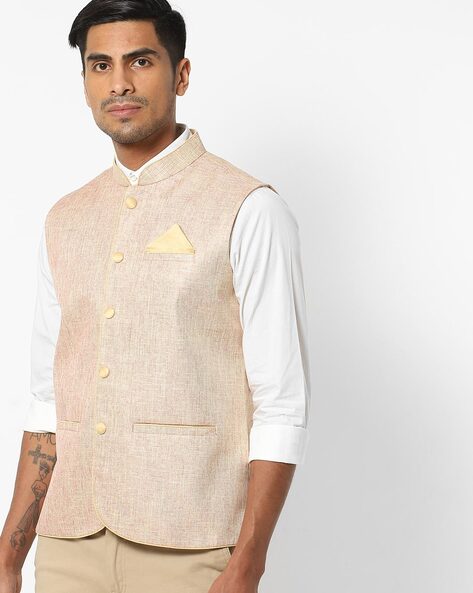 Buy Men White Textured Nehru Jacket Online - 417652 | Peter England