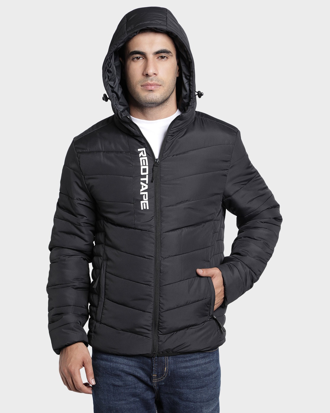 red tape black puffer jacket