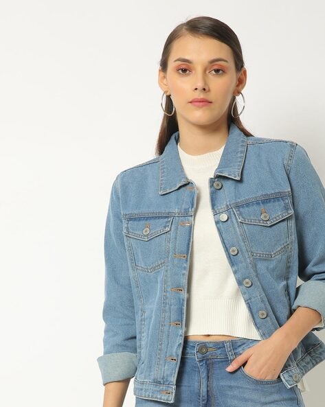 Buy Flying Machine Women Blue Stylised Denim Jacket - Jackets for Women  13239802 | Myntra