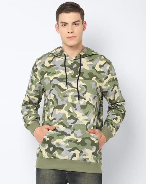 Camouflage Print Hoodie with Kangaroo Pocket