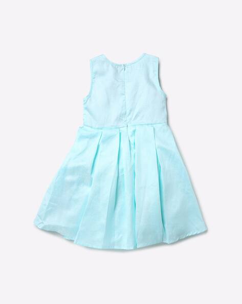 Pleated A-line Dress with Floral Appliques view 2