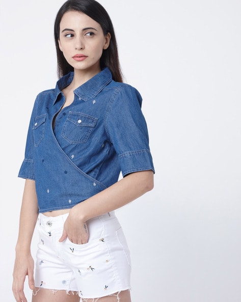 Allegra K Women Casual Jacket Short Sleeves Cropped Jean Denim Jackets Blue  XS - Walmart.com