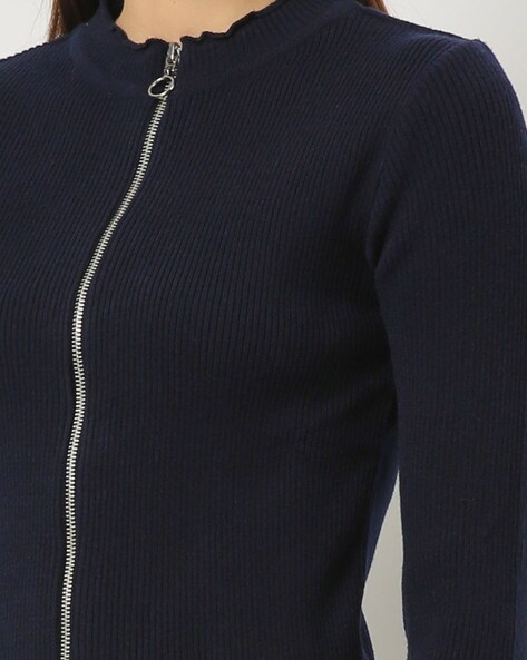 navy blue zip up sweater women's