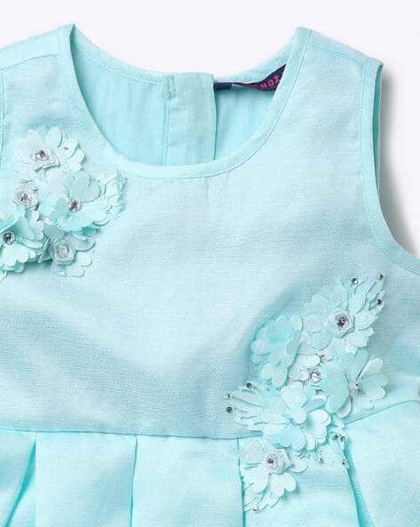 Pleated A-line Dress with Floral Appliques view 3