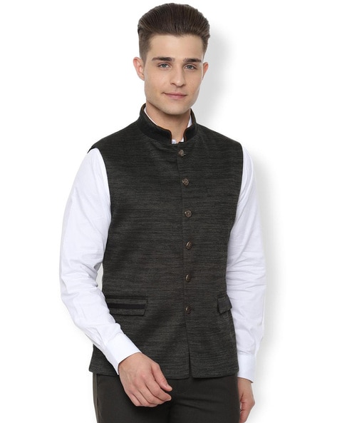 Van Heusen Textured Sleeveless Nehru Jacket