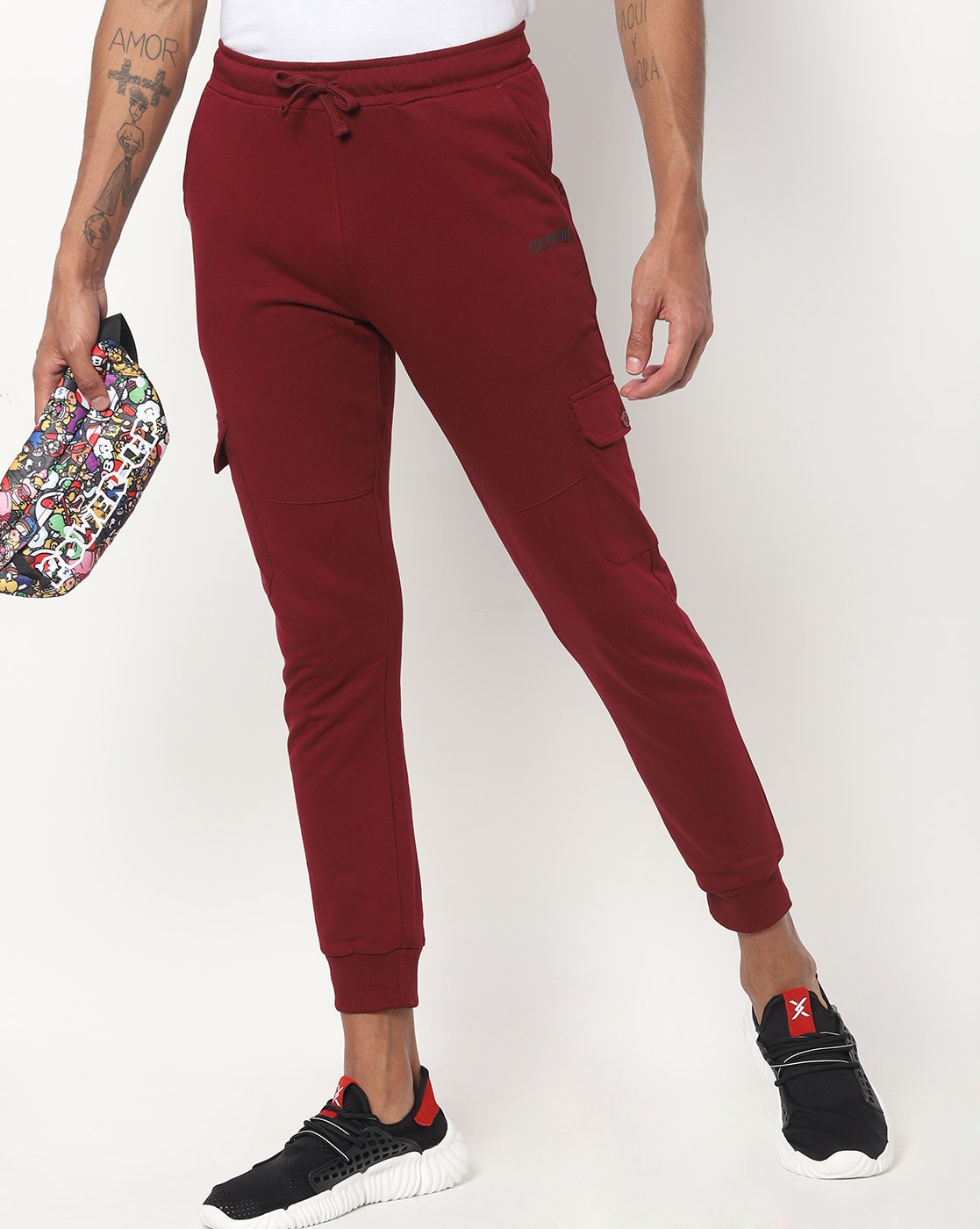 burgundy cargo joggers