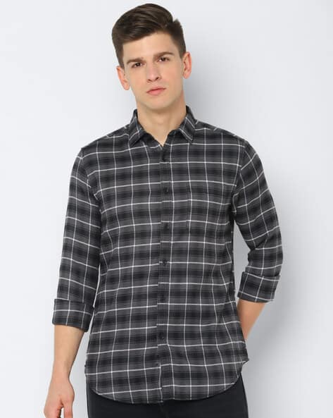 Slim Fit Checked Shirt with Patch Pocket