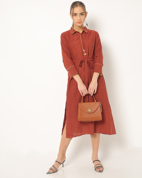 rust shirt dress