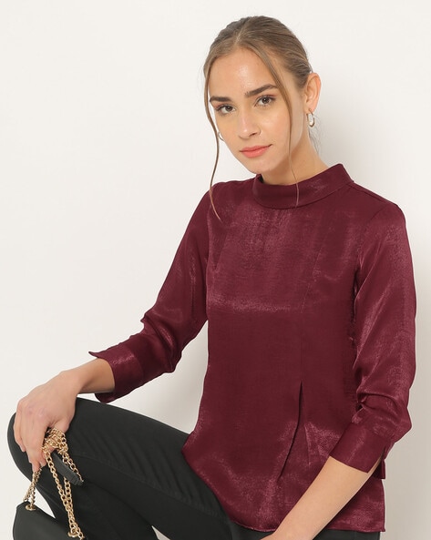 High-Neck Top with Inverted Pleat