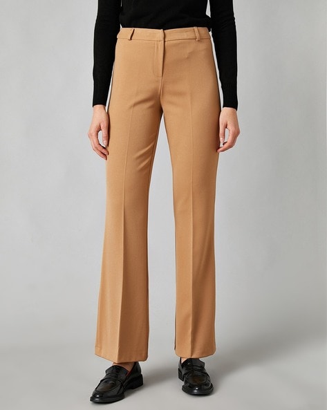 Buy SOLID BEIGE HIGHRISE FLARED TROUSER for Women Online in India