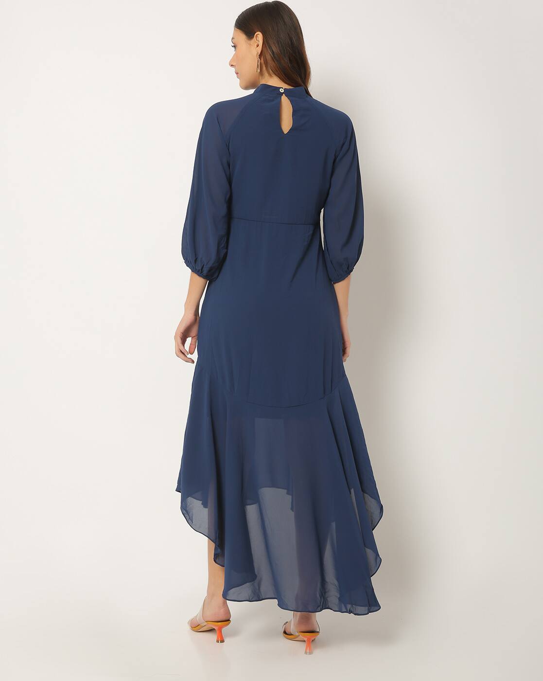 navy blue dress high low