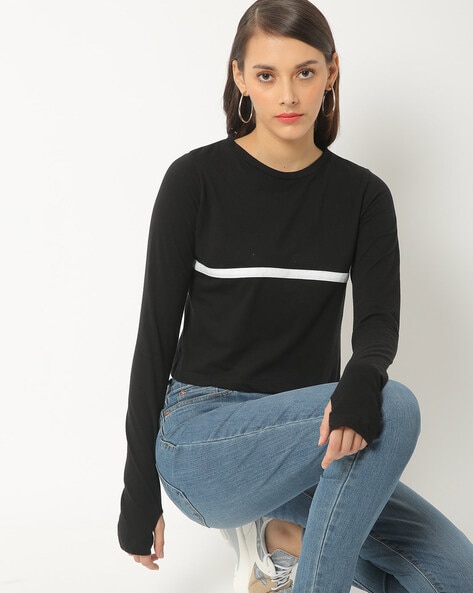 Round-Neck Top with Contrast Stripe