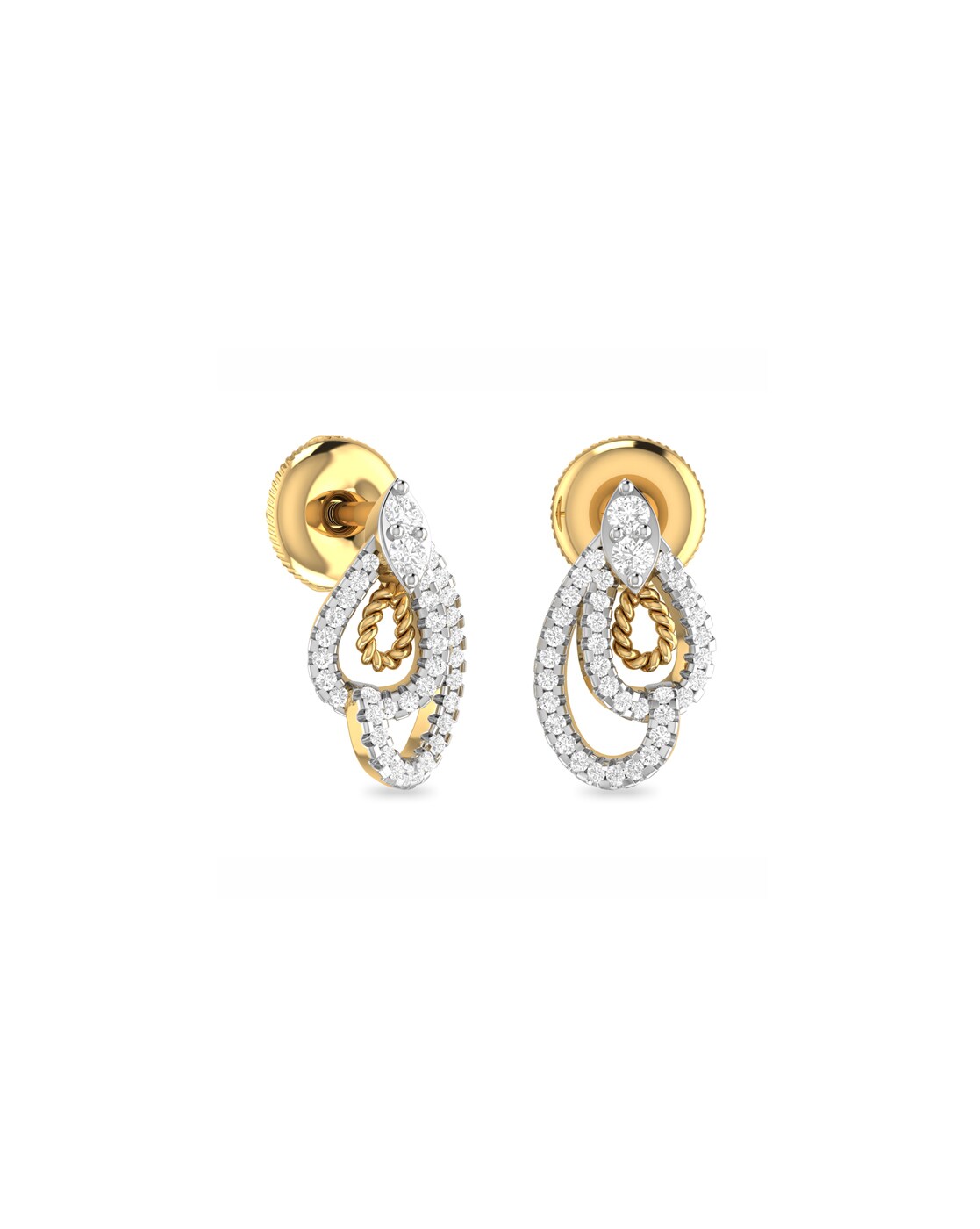 Sun Design 14K Yellow Gold Stud Earrings with Diamonds