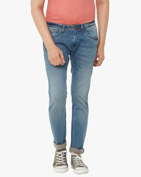 Mid-Wash Skinny Fit Jeans with Washwell