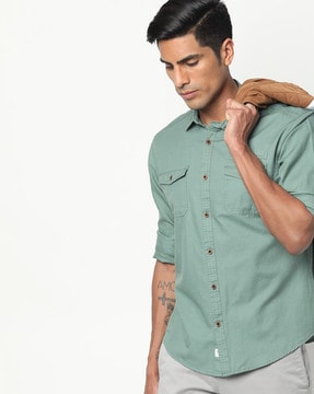 jeans shirt green colour