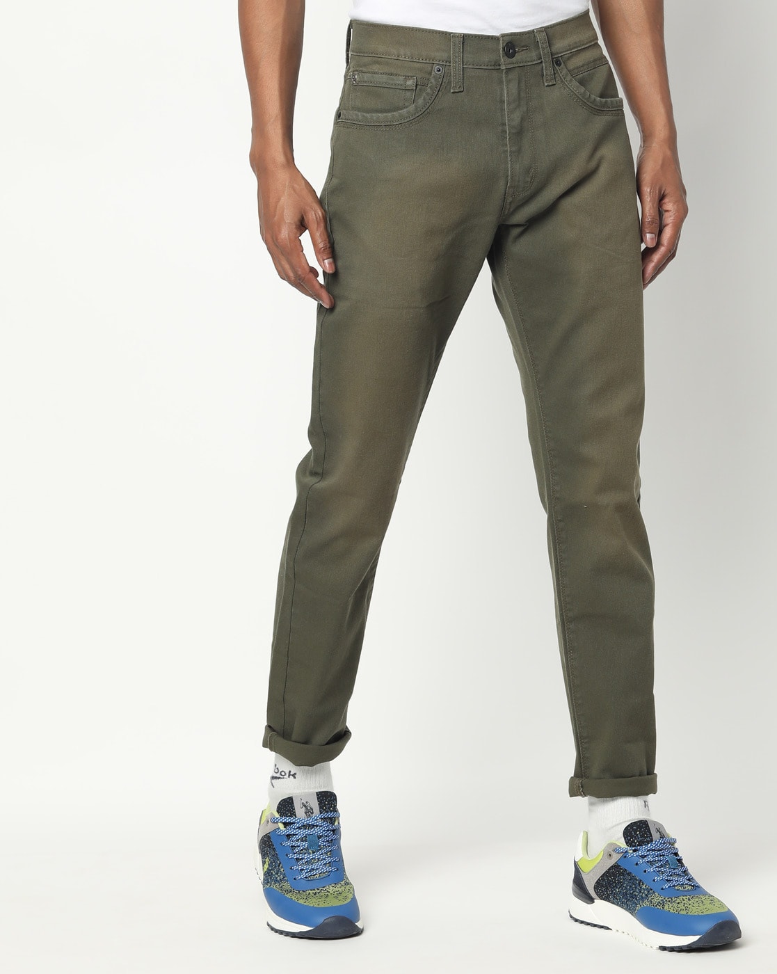 olive green jeans mens slim fit