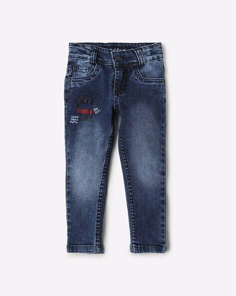 Mid-Wash Jeans with Typography