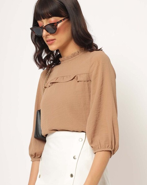 High-Neck Top with Ruffled Panels