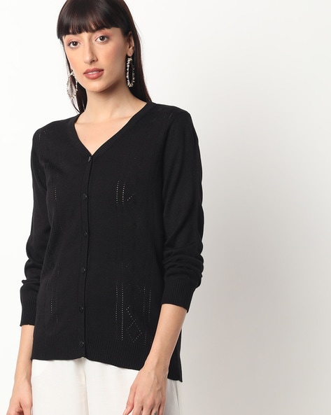 womens black v neck cardigan