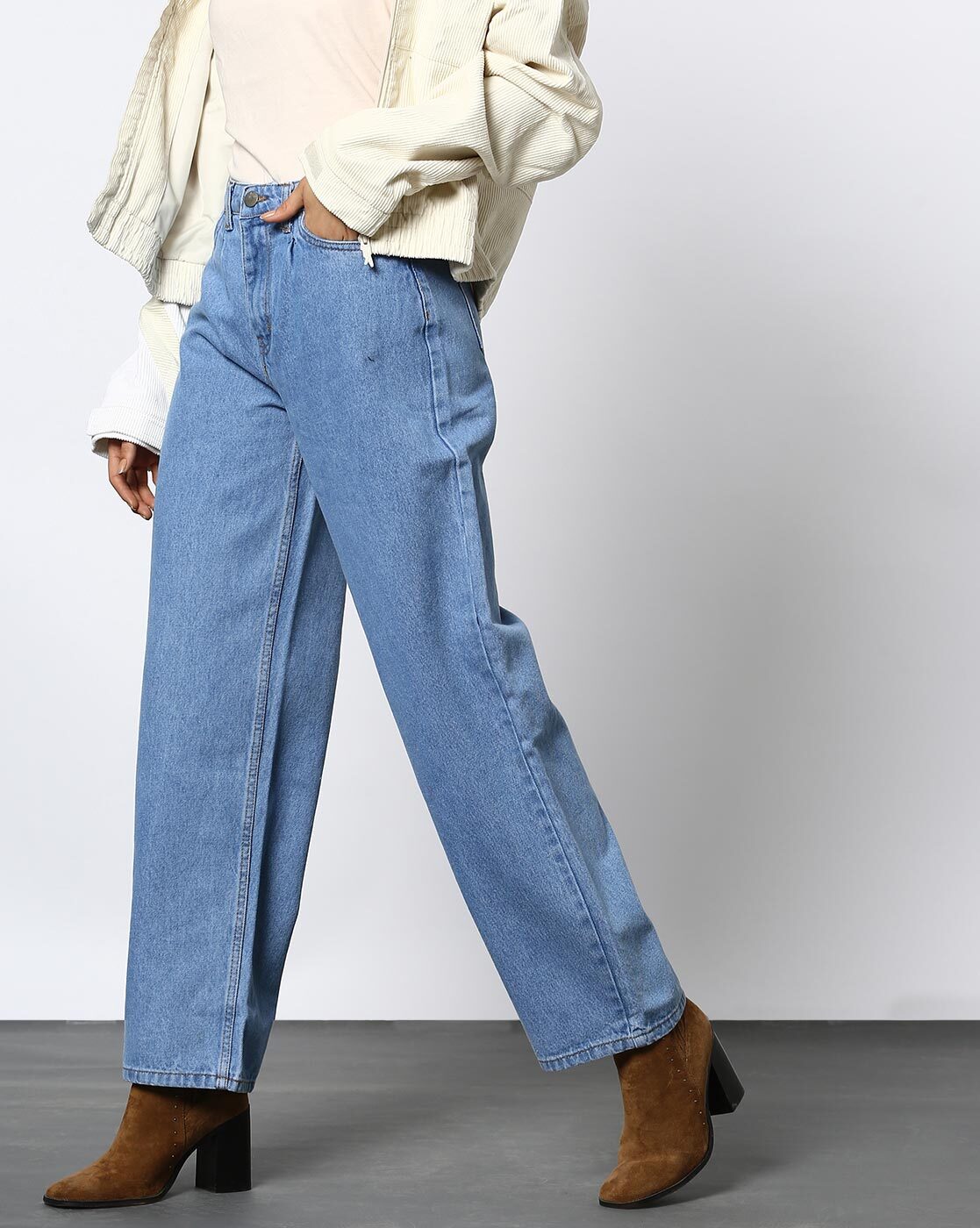 wide leg light blue jeans