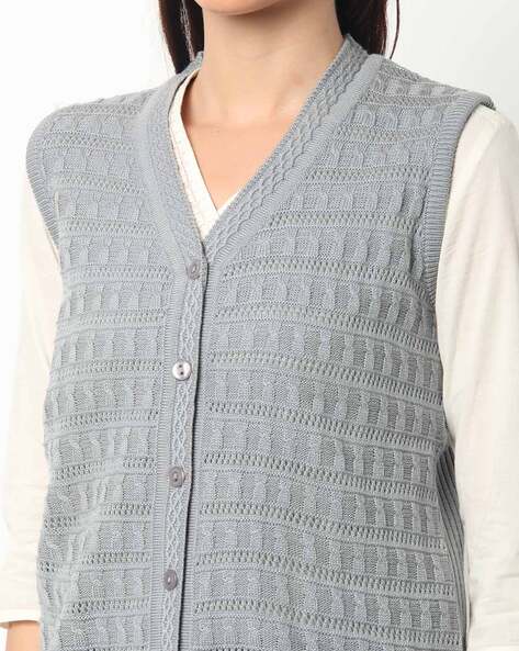Pointelle-Knit V-neck Cardigan