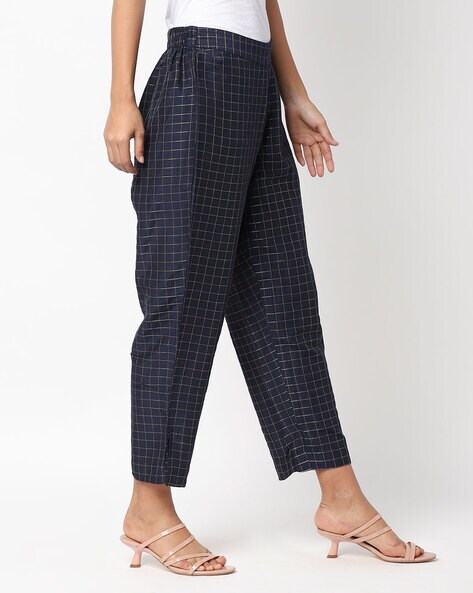 Checked Pants with Semi-Elasticated Waist Price in India