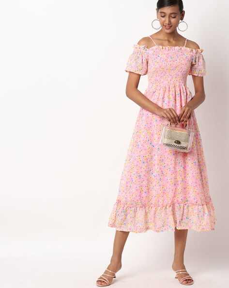Floral Print Strappy A-line Dress