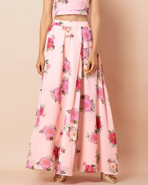 Aggregate 69+ pink floral maxi skirt latest