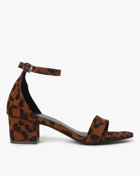 leopard print ankle strap sandals