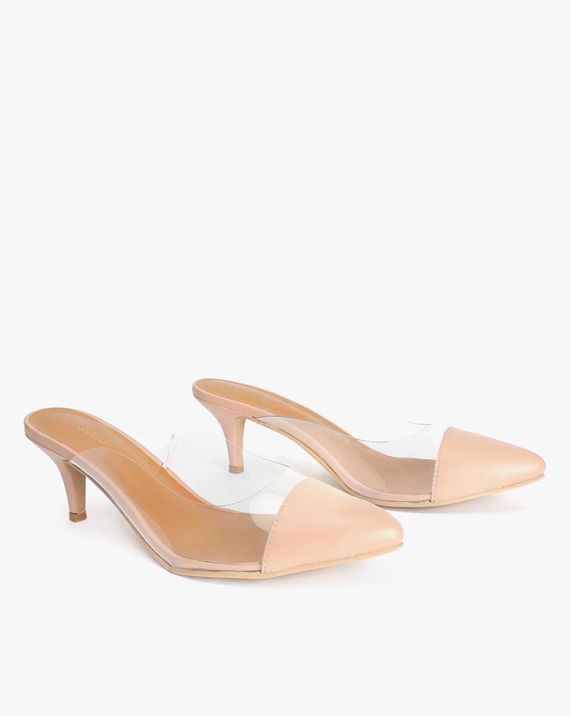 clear nude pumps