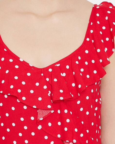 Red Polka Dot Jumpsuit With Ruffle Design, Women Jumpsuit, Ladies Jumpsuits,  जंपसूट - Ekta Clothing Manufacturing, Gurgaon