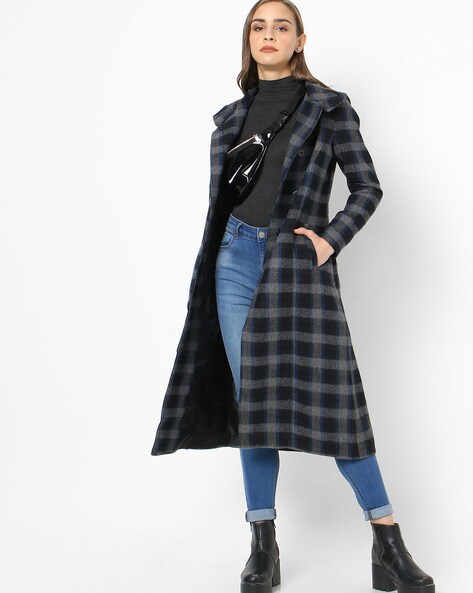 black and grey plaid coat