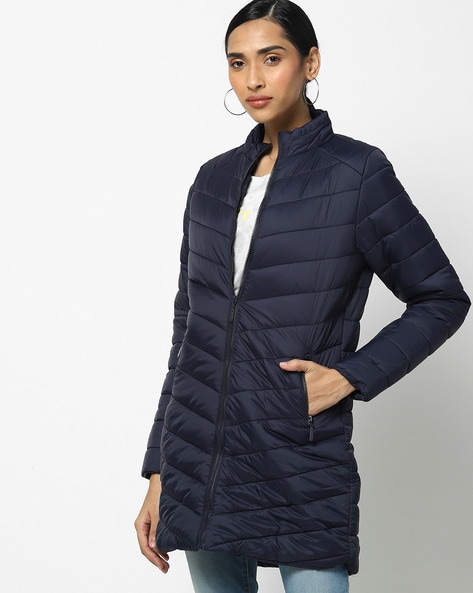 navy blue quilted coat ladies