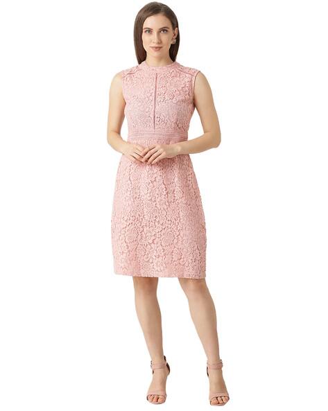 pink lace sheath dress
