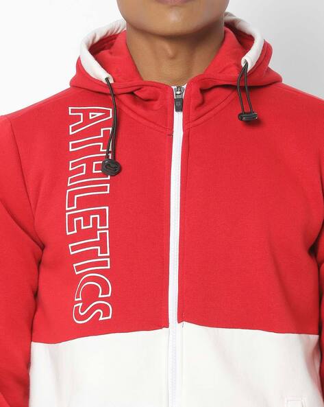 red hoodie white zipper