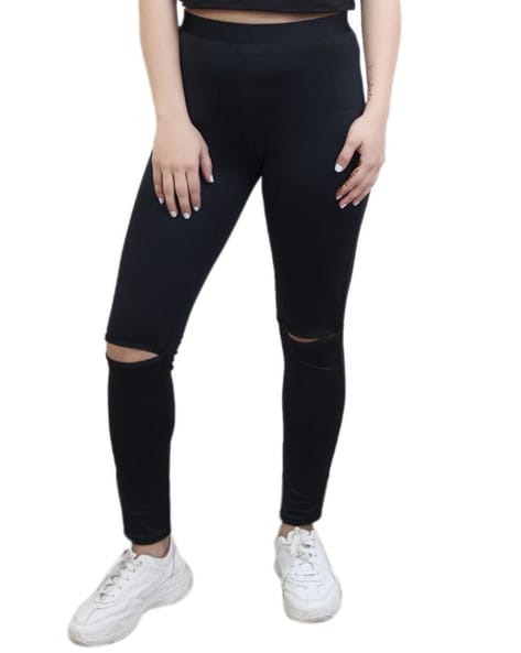 Super High Waisted Knee Slit Faux Leather Leggings in Black (Plus Size –  SohoGirl.com