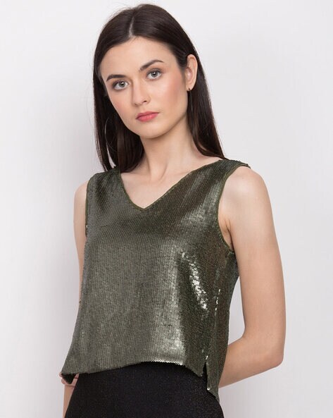 sleeveless shimmer top