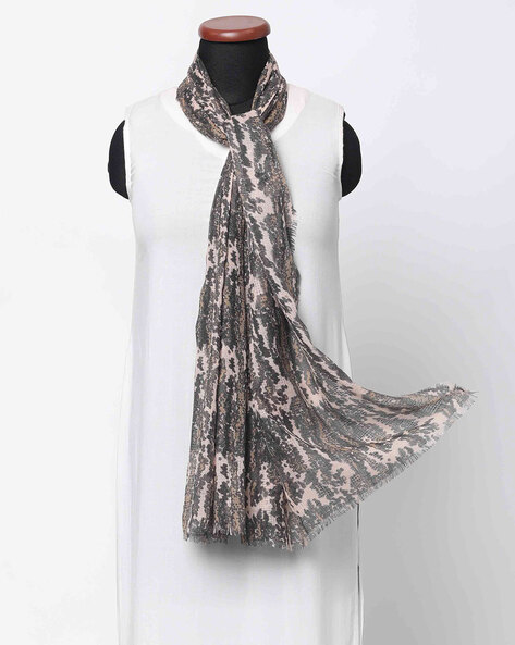 Reptilian Print Scarf with Raw Edges Price in India