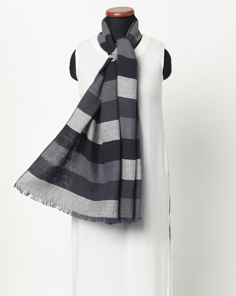 Striped Stole with Raw Edges Price in India
