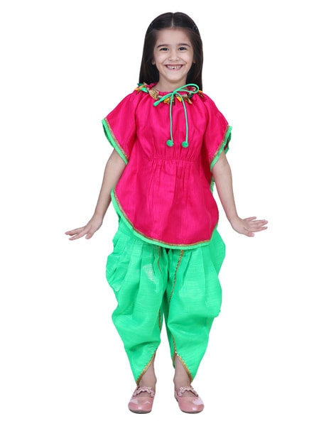 Biba Dhoti Set  Buy Biba Pink Solid Kurta With Dhoti Pants  Dupatta Set  of 3 Online  Nykaa Fashion