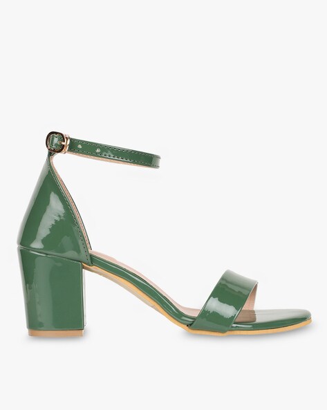 dark green chunky heels